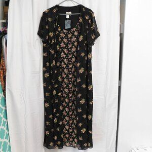 Coldwater Creek Black Short Sleeve Floral Layered Maxi Dress - 2X